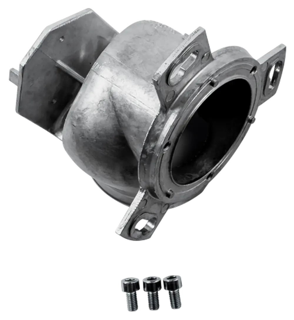 Übergangsrohr aus Metall mit montierten Flanschen und Schrauben, möglicherweise für Auspuffanwendungen, im Bild abgebildet. Produkt von der Marke Wolf.